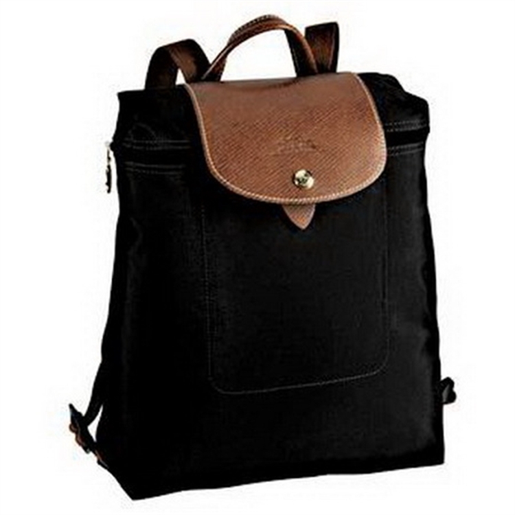 Longchamp Le Pliage Zippered Backpacks Bags Black - Click Image to Close