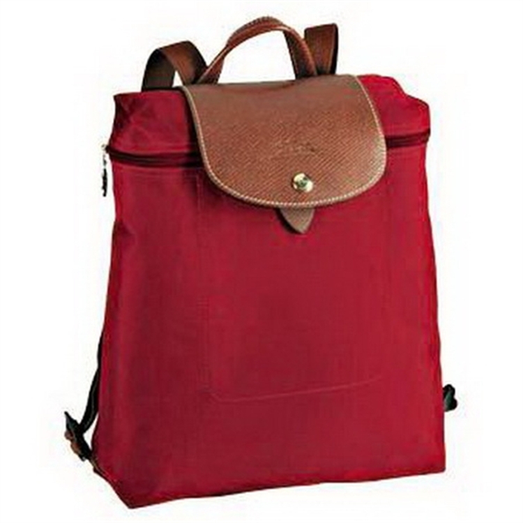 Longchamp Le Pliage Zippered Backpacks Red - Click Image to Close