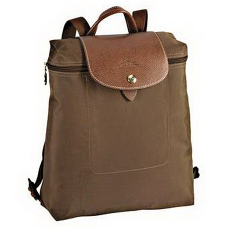 Longchamp Le Pliage Zippered Backpacks Taupe - Click Image to Close