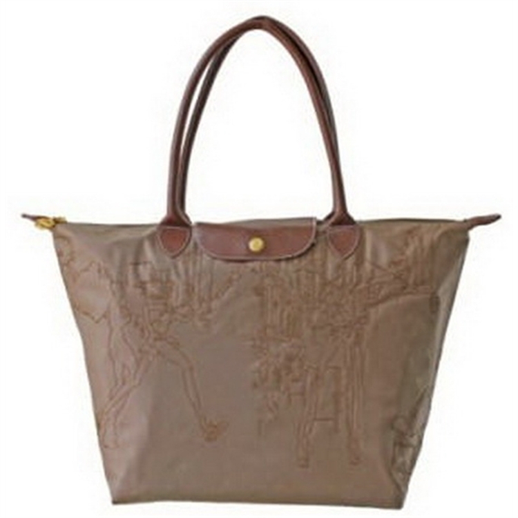 Longchamp Light Embroidered Bags Light Coffee - Click Image to Close