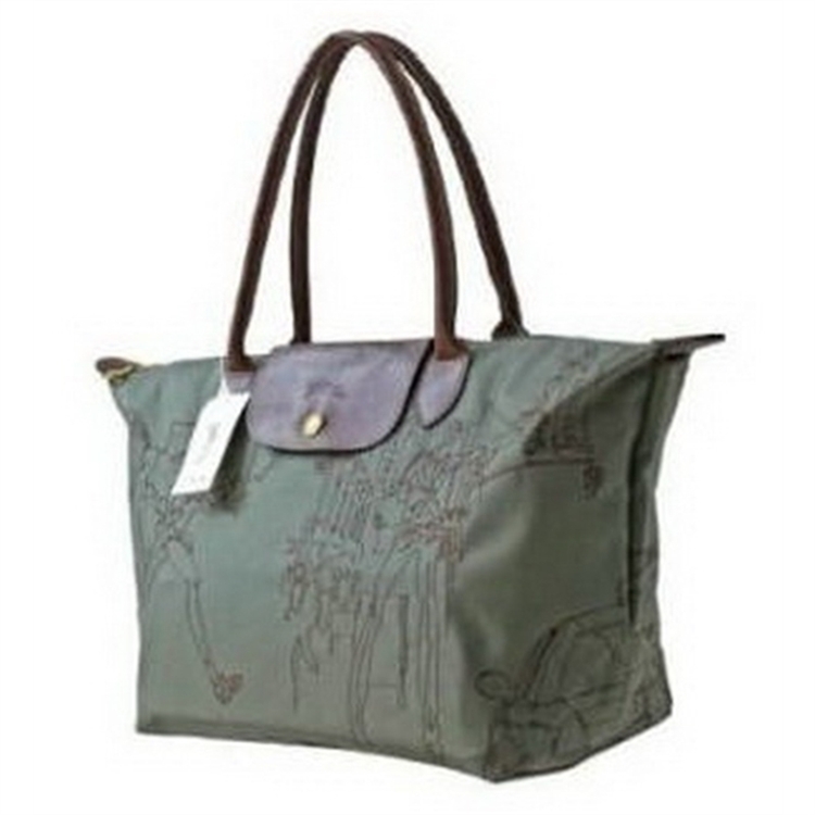 Longchamp Light Embroidered Bags Olive Green - Click Image to Close