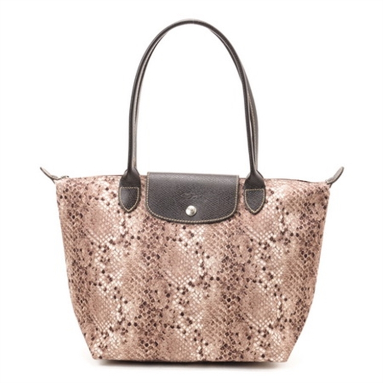 Longchamp Small Reptiligne Toile Collection Snake Pattern Argile - Click Image to Close